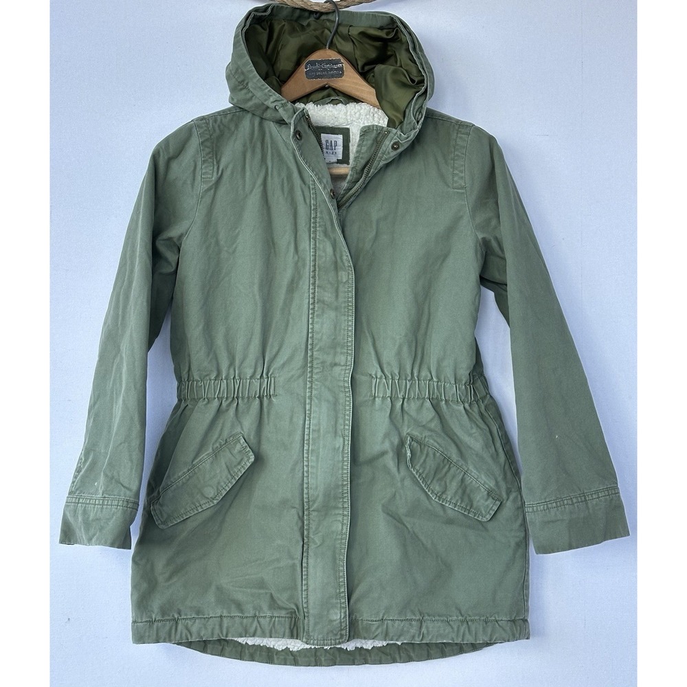 GAP Utility Army Jacket Hooded Fleece Lined Green Kid's Sz XL